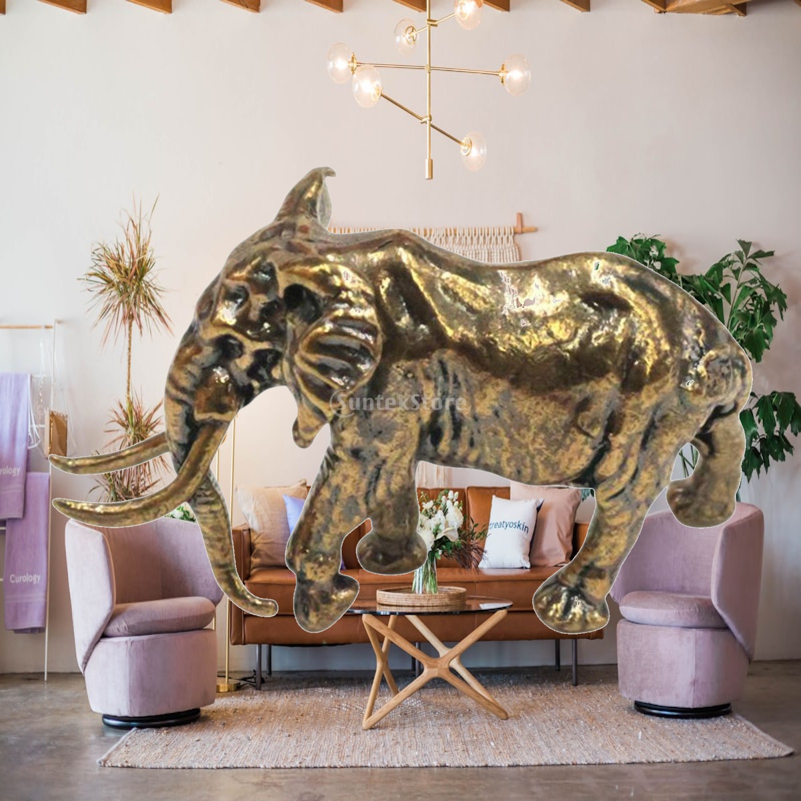 Art Craft Hotel - تمثال فيل نحاسي منحوت يدويًا كقطعة