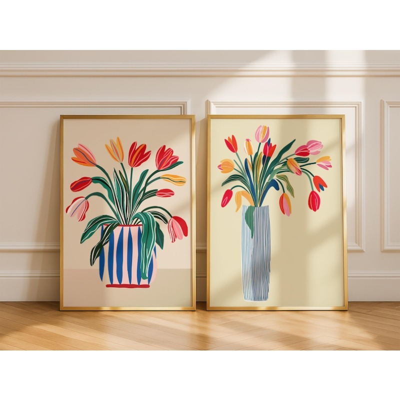 Art Craft House - قطعتان من لوحات جدارية قماشية لزهور